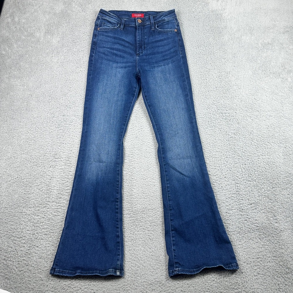 Guess Flare Leg Jeans Womens 26 Dark Wash High Rise Stretch Denim Blue Boho